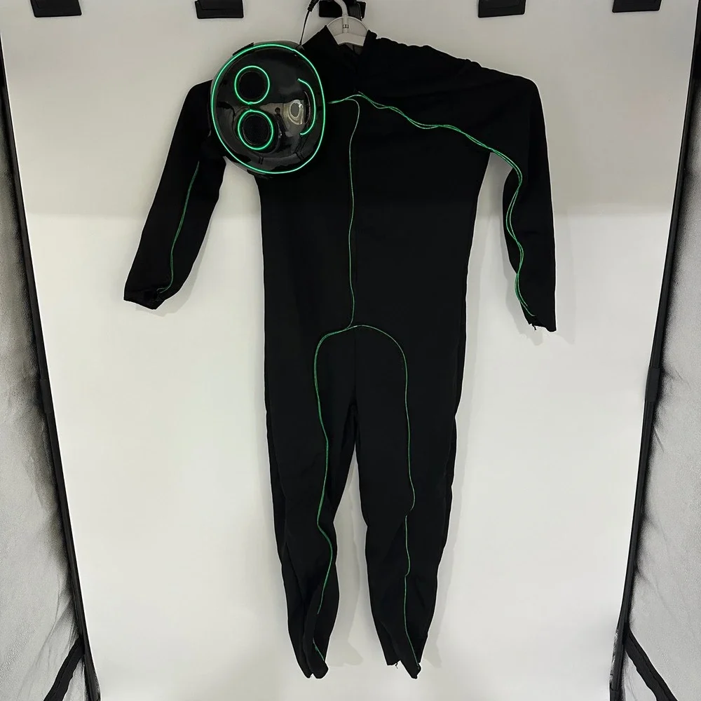 Spirit Halloween Green Light-Up Stick Figure Costume Kids Large 12-14 Jumpsuit
